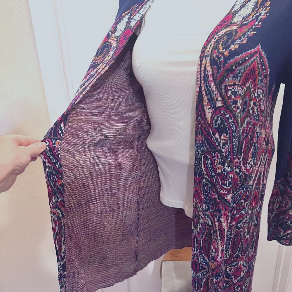 Ruby Rd. Open Front Long Sleeve Cardigan-Blue/Pin… - image 8